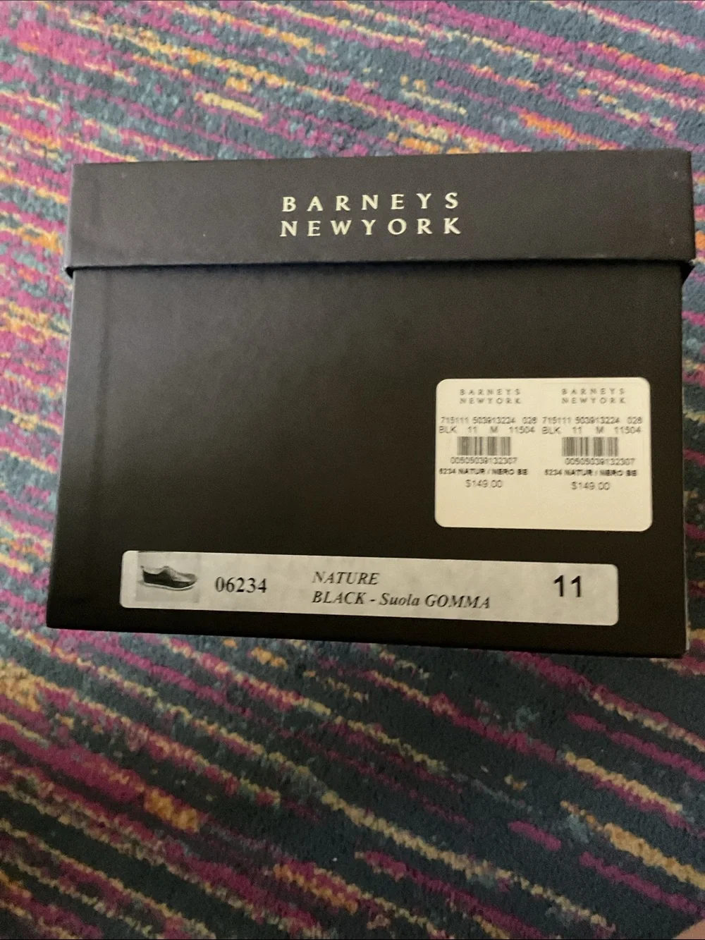 Barneys New York Black Leather Boat Shoes with White Laces